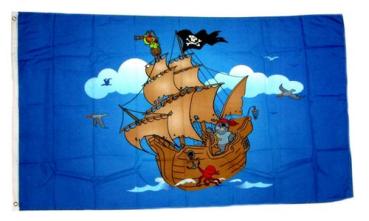 Fahne / Flagge Piratenschiff blau 90 x 150 cm