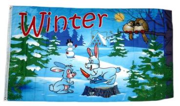 Fahne / Flagge Winter Hasen 90 x 150 cm