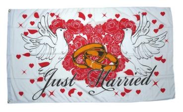 Fahne / Flagge Just Married Hochzeit weiß 90 x 150 cm