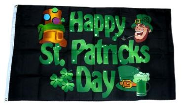 Fahne / Flagge Happy St. Patricks Day schwarz 90 x 150 cm