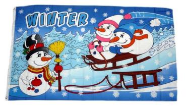 Fahne / Flagge Winter Schneemann Schlitten 90 x 150 cm