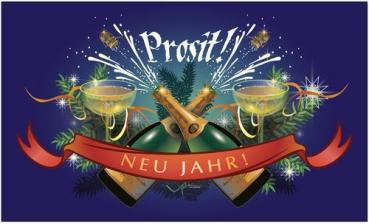 Fahne / Flagge Prosit Neujahr Sektflasche 90 x 150 cm