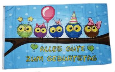 Fahne / Flagge Alles Gute zum Geburtstag Eulen 90 x 150 cm