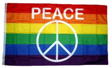 Fahne / Flagge Regenbogen Peace Symbol 90 x 150 cm