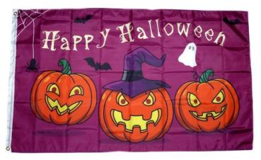 Fahne / Flagge Happy Halloween Kürbisse lila 90 x 150 cm