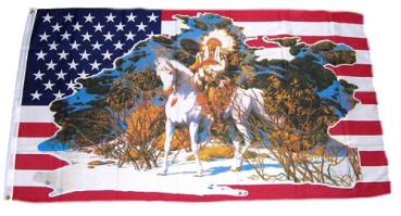 Fahne / Flagge USA - Indianer auf Pferd 90 x 150 cm