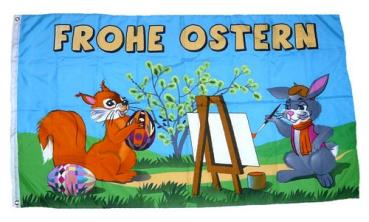 Fahne / Flagge Frohe Ostern Eichhörnchen 90 x 150 cm