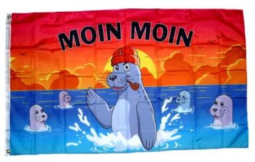 Fahne / Flagge Moin Moin Seehunde Pfeife 90 x 150 cm