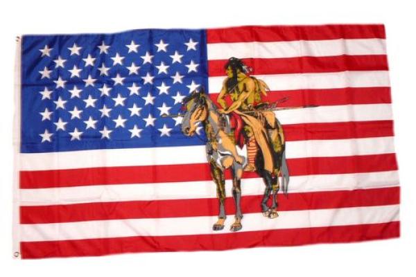 Fahne / Flagge USA - Indianer auf Pferd 90 x 150 cm