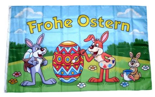 Fahne / Flagge Frohe Ostern Hasen Ei 90 x 150 cm