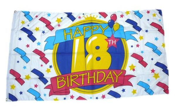 Fahne / Flagge Happy Birthday 18. Geburtstag 90 x 150 cm