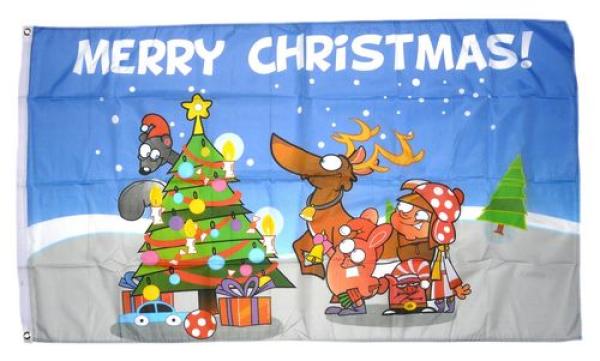 Fahne / Flagge Merry Christmas Elch 90 x 150 cm