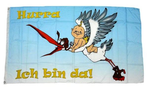 Fahne / Flagge Hurra ich bin da! Baby 90 x 150 cm