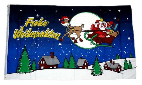 Fahne / Flagge Frohe Weihnachten Schlitten blau 90 x 150 cm