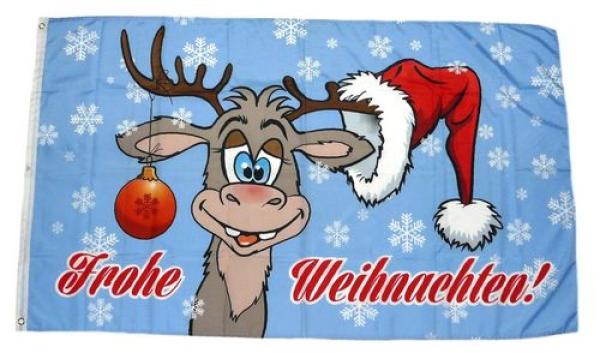 Fahne / Flagge Frohe Weihnachten Elch Kugel 60 x 90 cm