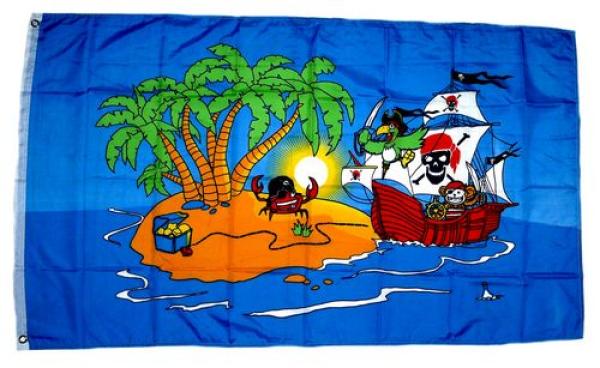 Fahne / Flagge Pirateninsel Schiff 90 x 150 cm