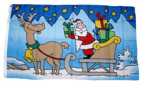 Fahne / Flagge Weihnachten Rentier Schlitten 90 x 150 cm