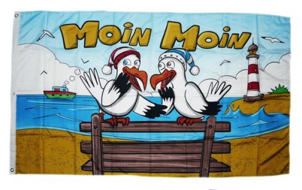 Fahne / Flagge Moin Moin Möwen Leuchtturm 90 x 150 cm