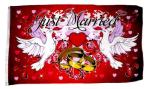 Fahne / Flagge Just Married Hochzeit Tauben 90 x 150 cm