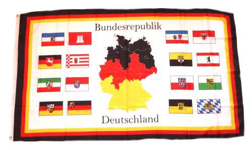 Fahne / Flagge Deutschland 16 Bundesländer Karte 90 x 150 cm, Bundesländer, Deutschland